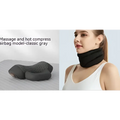 Black heated cervical pillow neck support wrap showing the back side with adjustable strap for heated cervical relief