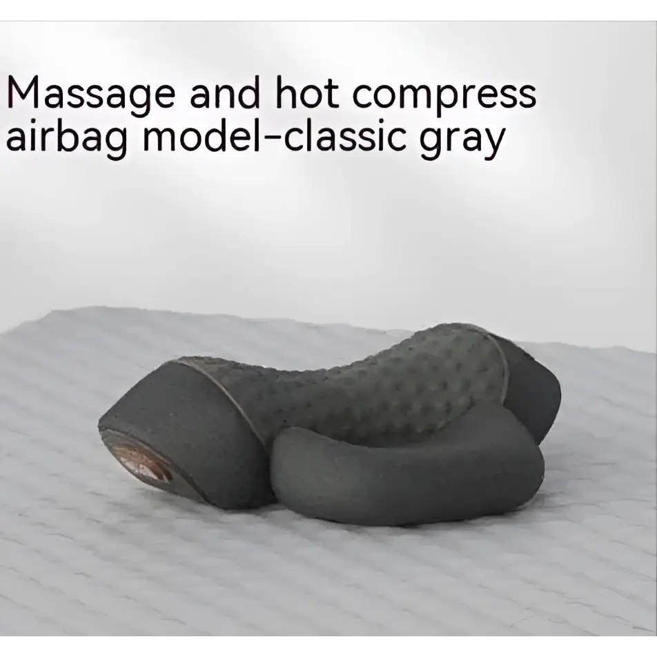 Classic gray textured heated cervical pillow with hot compress airbag for neck support in black heated cervical wrap