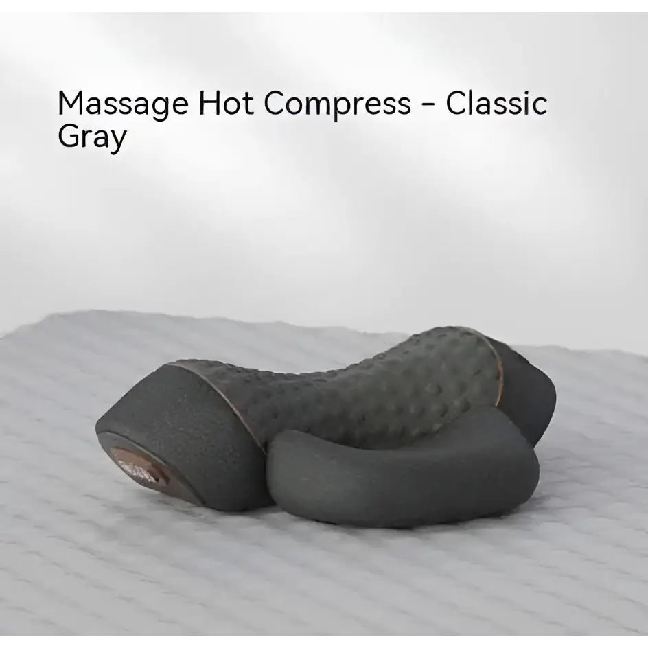 Classic gray heated cervical pillow with quilted textured surface and contoured design for targeted neck relief