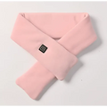 Pink fleece heated scarf with black rectangular control button for adjustable warmth in smart warmth fashion use