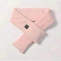 A soft pink fleece-lined heated scarf with black control button designed for smart warmth fashion and adjustable warmth