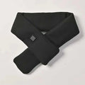 Black heated smart warmth fashion scarf with sleek soft fabric and front power button for adjustable warmth