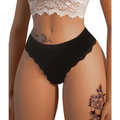 Black high waisted seamless lace thongs featuring a smooth, form-fitting design with lace trim detailing