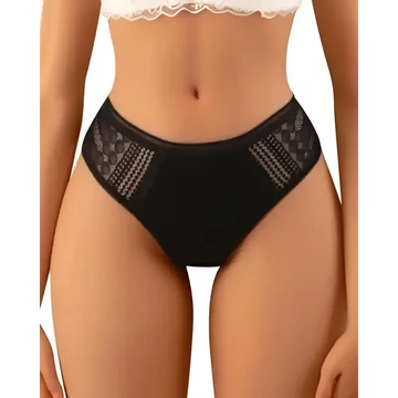 Black high waisted womens underwear featuring lace detailing on the sides for elegant and comfortable wear