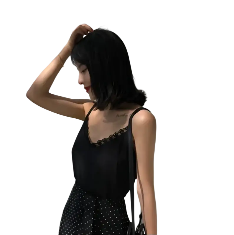 Black lace camisole with lace trim and spaghetti straps in luxury women’s fashion for elegant layering