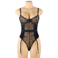 Black lace garter belt nightdress set with intricate floral patterns corset design and adjustable garter straps