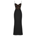 Elegant black mermaid gown with lace high waist bodice and thin spaghetti straps for formal occasions