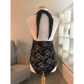 Black lace maternity halter neck shaping bodysuit showing knotted back tie detail on the back side