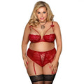 Red lace plus size sexy lingerie garter set with black lace thigh-high stockings for american plus size wear