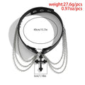 Black leather choker with silver chains and an alloy necklace cross pendant featuring a black cross pendant
