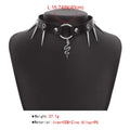 Black leather jewelry black spiked choker punk snake necklace with silver metal accents and coiled snake pendant