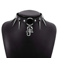 Black leather jewelry punk snake necklace with silver spikes and a personalized punk snake scorpion pendant