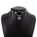 Black leather jewelry punk snake necklace featuring personalized punk snake design with silver spikes and dangling spider pendant