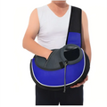Black and blue mesh carrying pets bag for women with circular opening for easy access and outdoor use