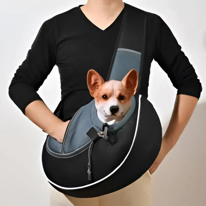Black and gray mesh carrying pets bag women outdoor with mesh panel for small dogs comfort and ventilation