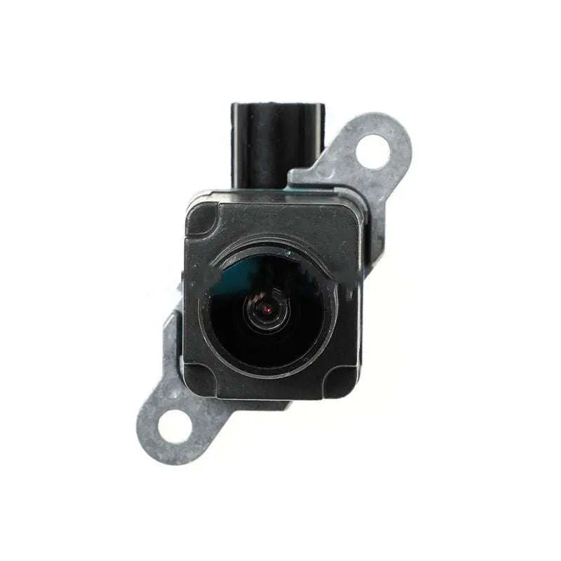 Black metal rear reversing camera module showing square shape with metallic bracket and cylindrical connector back side