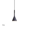 Gray conical funnel pendant light with matte finish and black cord in black minimalist funnel pendant lights design