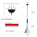Black minimalist funnel pendant light with sleek white conical lampshade and black aluminum fixture for modern decor