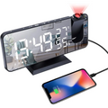 Black mirror led projection digital alarm clock with a reflective surface displaying time and temperature in white led digits