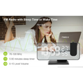 Black mirror led projection digital alarm clock with sleek black and silver design featuring led display of time temperature and battery percentage