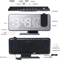 Black mirror led projection digital alarm clock displaying time and temperature with built-in led projection feature