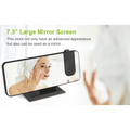 7.3-inch black mirror led projection digital alarm clock with large reflective screen displaying woman applying skincare