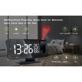 Black multifunctional mirror led projection digital alarm clock with sleek display showing time temperature and humidity