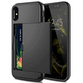 Black mobile phone card case showing back side with integrated mastercard slot for secure card storage