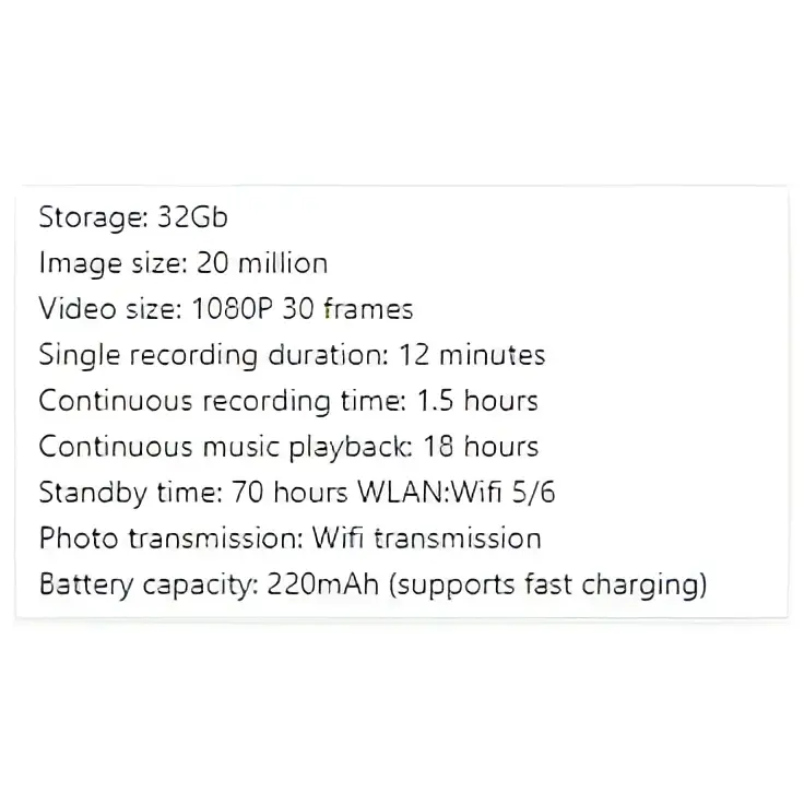 Black modern camera smart glasses with purple accent featuring 32GB microSD card 1080p video and fast charging support