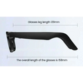 Black modern camera smart glasses with sleek rectangular black frames, matte finish, and purple accent detail