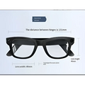 Black modern camera smart glasses with sleek black rectangular frames clear lenses and purple accent detailing