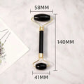 Black obsidian beauty face care massage jade roller with black onyx stone and gold-toned metal handles 140mm length