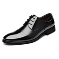 Black patent leather men’s shoes business dress featuring glossy finish and classic oxford lace-up design