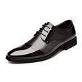 Black patent leather men’s shoes business dress with glossy finish and classic lace-up design for formal wear
