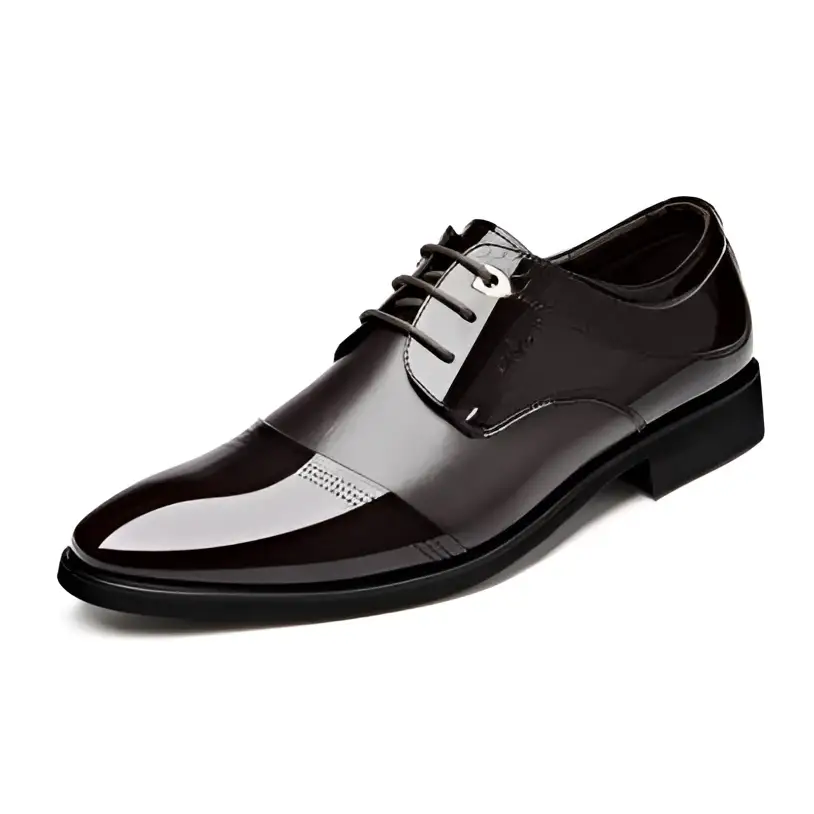 Black patent leather men’s shoes business dress with glossy finish and classic lace-up design for formal wear