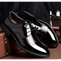 Black patent leather men’s shoes business dress with a glossy finish and classic lace-up design