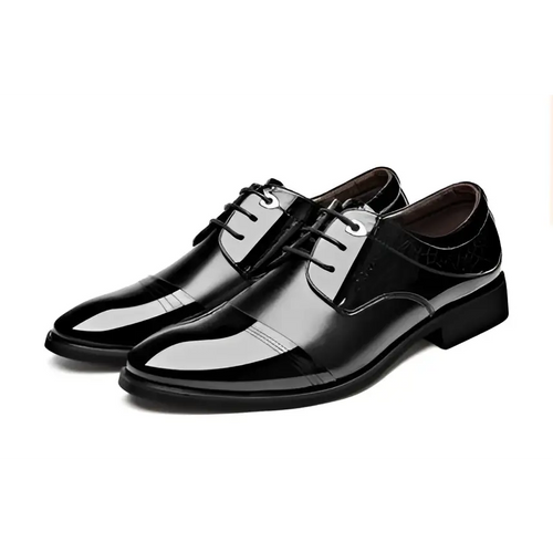 Black patent leather men’s shoes business dress featuring glossy finish and classic lace-up design