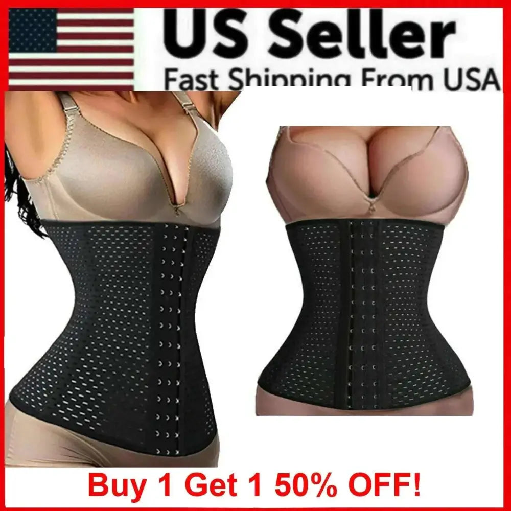 Black perforated slim shape waist trainer cincher with adjustable side closures for comfortable waist shaping
