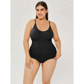 Black plus size one-piece swimsuit with thin spaghetti straps and women tummy control smooth design