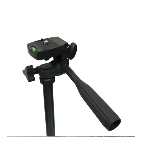 Black portable tripod universal digital camera bracket with adjustable legs and built-in level indicator