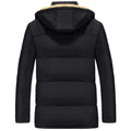 Black puffer velvet padded jacket with quilted design and hood lined in tan faux fur fleece for warmth