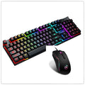Black t-wolf gaming usb luminous keyboard and mouse set with vibrant rainbow backlighting for immersive gameplay