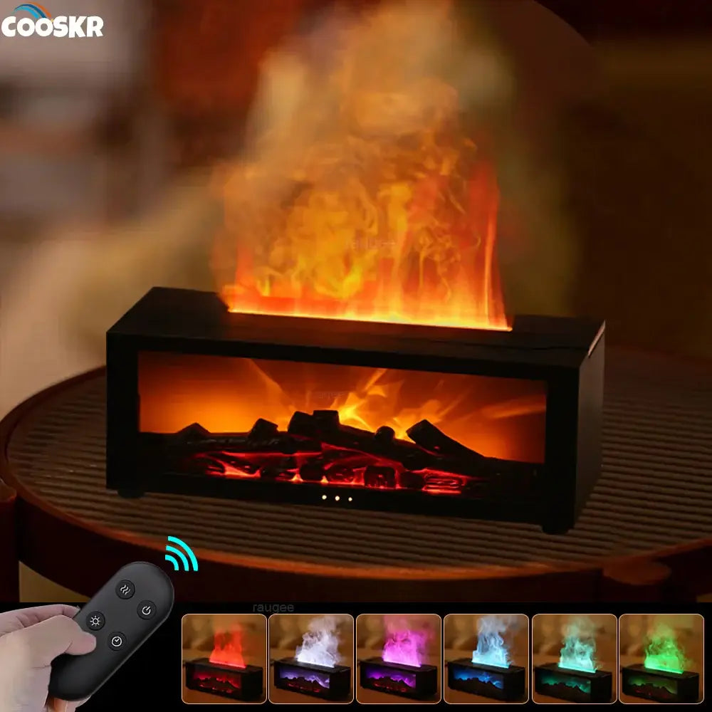 black rectangular electric fireplace with realistic orange and red flame effect and glass front displaying glowing faux logs featured in best home and kitchen essentials for your 2026 upgrade with stainless steel accents