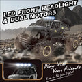 Black remote control rock crawler truck with led headlights dual motors and rechargeable batteries for off-road use