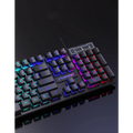 Black rgb four piece keyboard mouse headset bundle featuring a black gaming keyboard with vibrant blue purple and red rgb backlighting