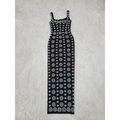 Black rhinestone elegant slim bandage evening dress featuring a black sleeveless maxi with silver floral embroidery