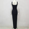 Black rhinestone elegant slim bandage evening dress with sleeveless fitted silhouette and square neckline