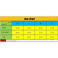 Yellow and blue size chart with black text for bust waist and hip measurements of rhinestone elegant slim bandage evening dress