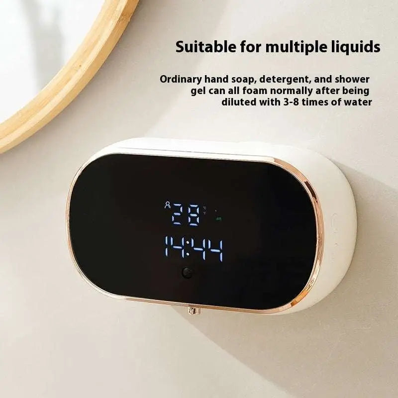 Black and rose gold automatic intelligent foam soap dispenser with sleek oval design for efficient foam soap use