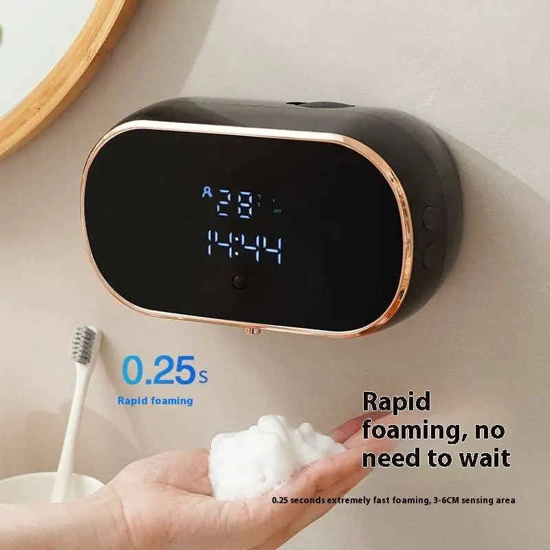 Black and rose gold automatic intelligent foam soap dispenser with sleek oval design for efficient foam soap use